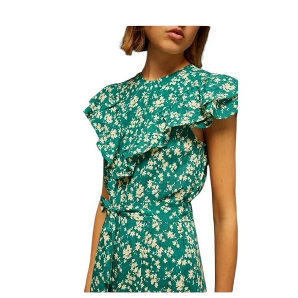 Soeur Lily Cotton Green Floral Midi Dress Sz 38 (Medium) - Picture 5 of 15